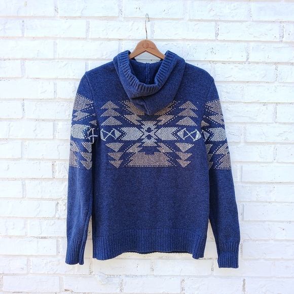 American Eagle Hooded Aztec Pullover Sweater - Picture 4 of 6